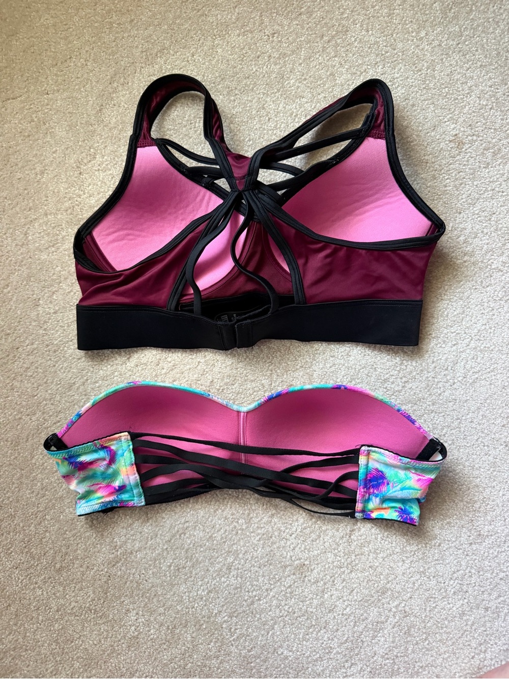 VS PINK Bra Bundle both Size Small EUC Strappy & Tropical Bandeau Set - Picture 2 of 4